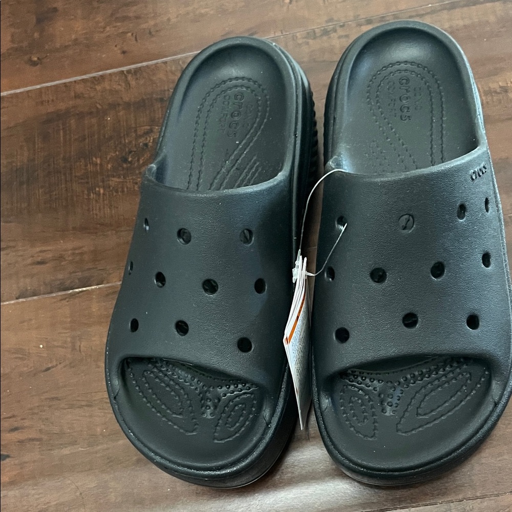 CROCS Black Platform Slides